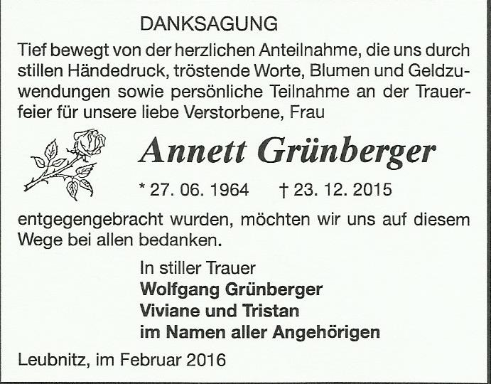 Danksagung Annett Grünberger